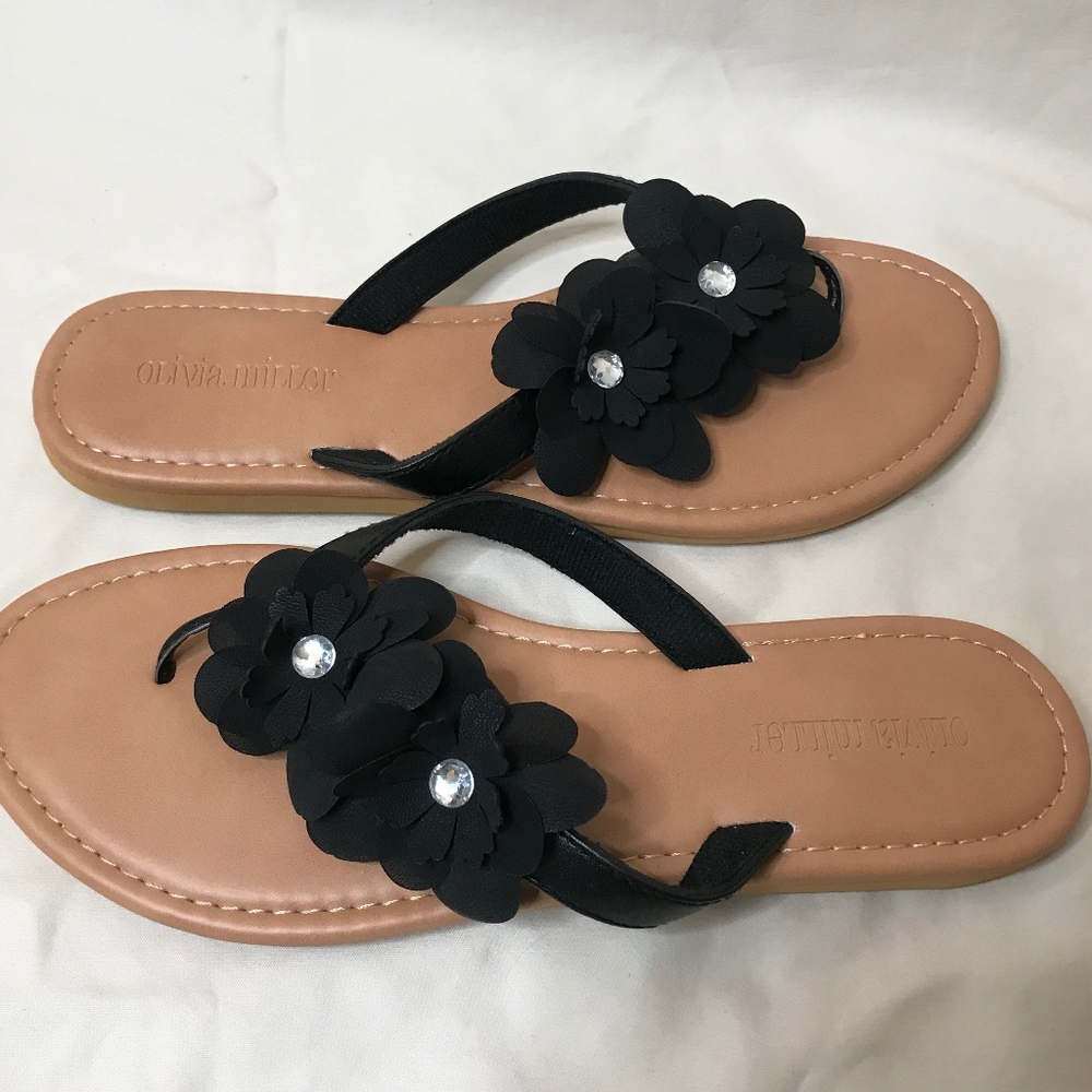 OLIVIA MILLER FLORAL FLIP FLOPS BLACK